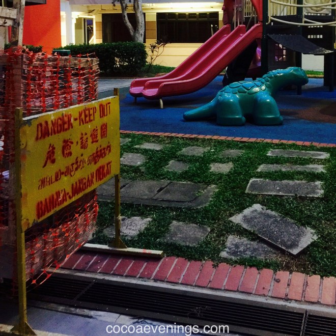 dinosaur playground danger sign stepping stones