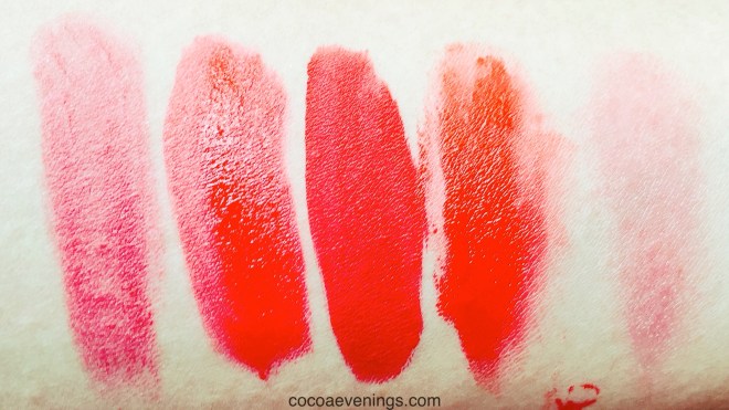 swatches of my miscellaneous red lip products